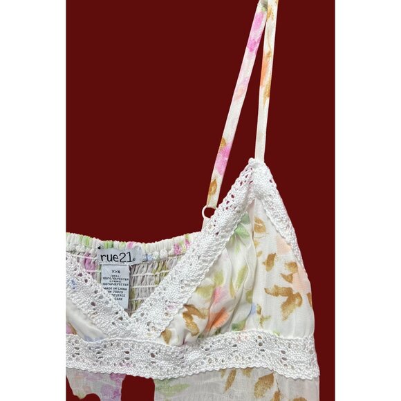 Rue 21 - Women's Summer Sleeveless High Low Hem Ruffle Floral Dress - White -XXS - Picture 12 of 16